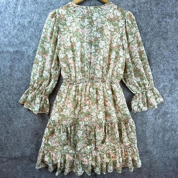 ILLA ILLA Dress S Knotted Front Ruffle Hem Sheer Cutout Peasant Cottage Fairy - Picture 7 of 8